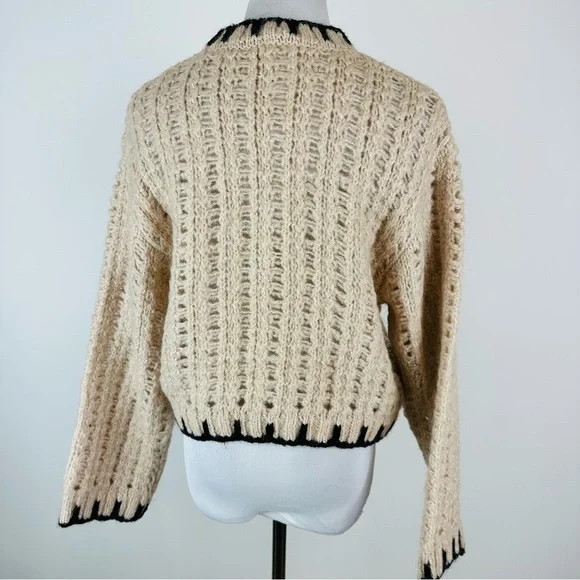 MANGO Contrast Trim Wool Blend Sweater Size Small - Picture 8 of 9